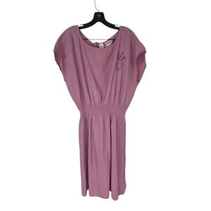 Boho Choses Mauve Linen Blend Midi‎ Dress Women's Small Smocked Waist Gauze